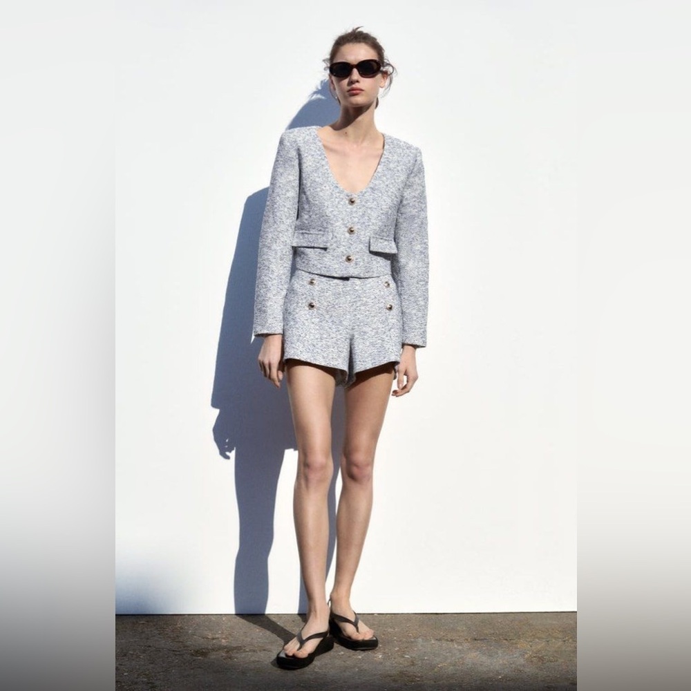 Zara NWT GOLD BUTTON TEXTURED BLAZER & SHORTS SET